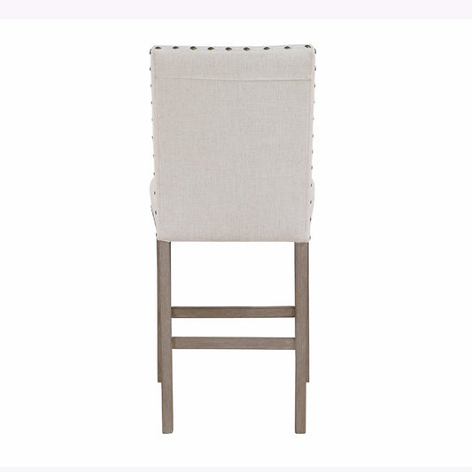 26" White and Natural Wood and Fabric Counter Height Bar Chair