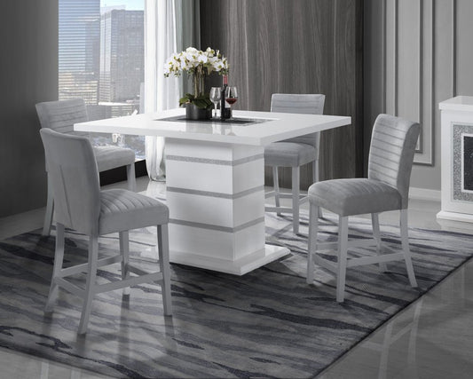 63" White Silver And Black Glass Faux Crystal And Wood Rectangular Bar Table