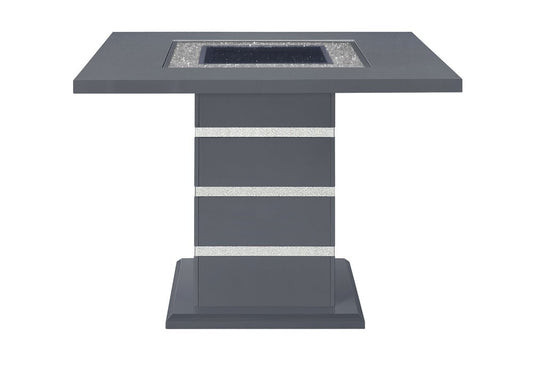 47" Dark Gray Silver And Black Glass Faux Crystal And Wood Square Bar Table
