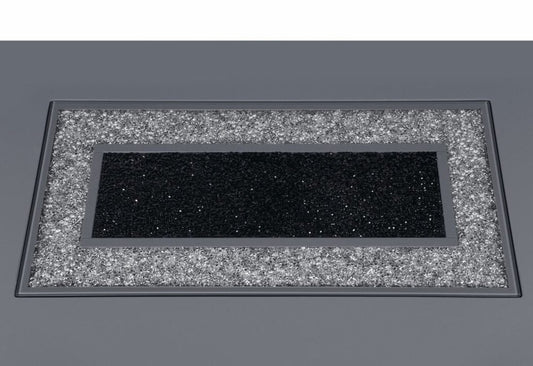 47" Dark Gray Silver And Black Glass Faux Crystal And Wood Square Bar Table