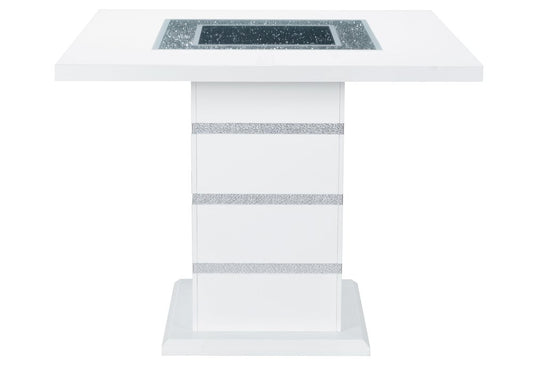 47" White Silver And Black Glass Faux Crystal And Wood Square Bar Table