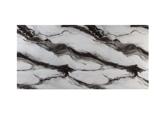 82" Black and White Faux Marble and Wood Double Pedestal Base Dining Table