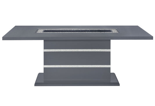 79" Dark Gray Faux Crystals Glass and Wood Pedestal Base Dining Table