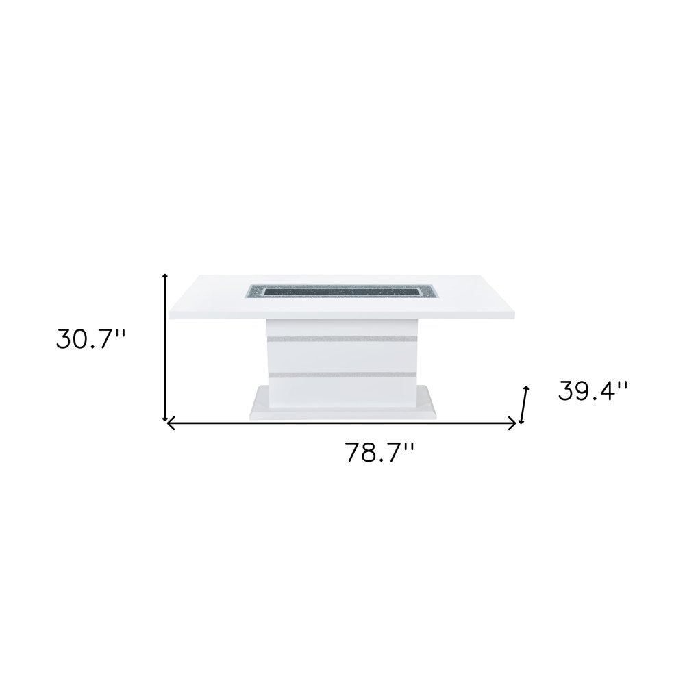 79" White Faux Crystals Glass and Wood Pedestal Base Dining Table