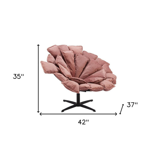 42" Pink And Black Velvet And Upholstered Swivel Side Chair