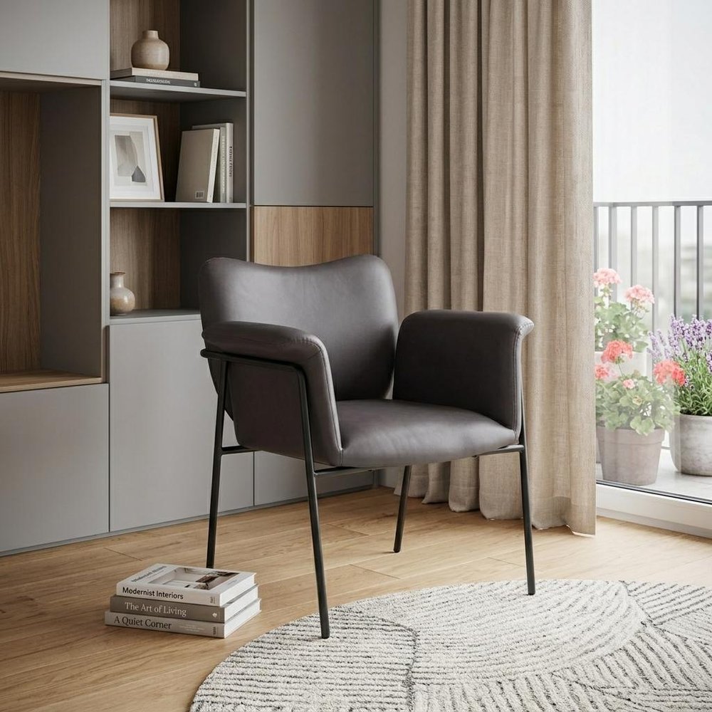 31" Brown And Black Faux Leather And Faux Leather Arm Chair