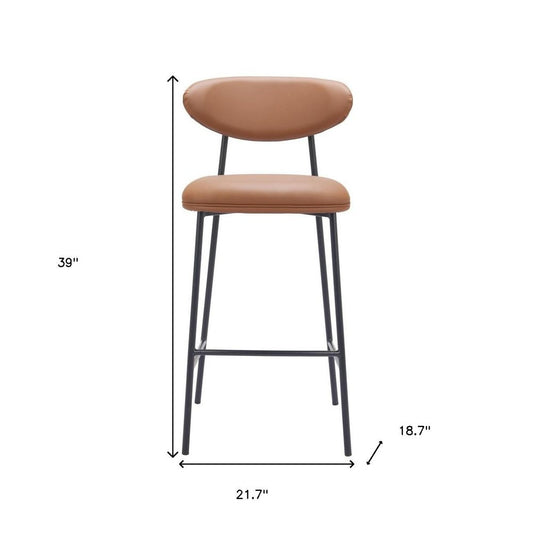 Set of Two 29" Brown And Black Faux Leather And Steel Low Back Bar Height Bar Chairs