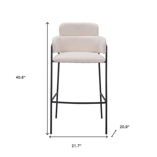 Set of Two 30" Cream and Black Faux Shearling and Steel Bar Height Bar Chairs