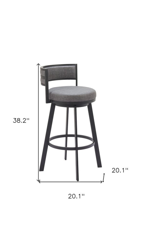 31" Gray and Black Fabric and Steel Low Back Bar Height Swivel Bar Chair