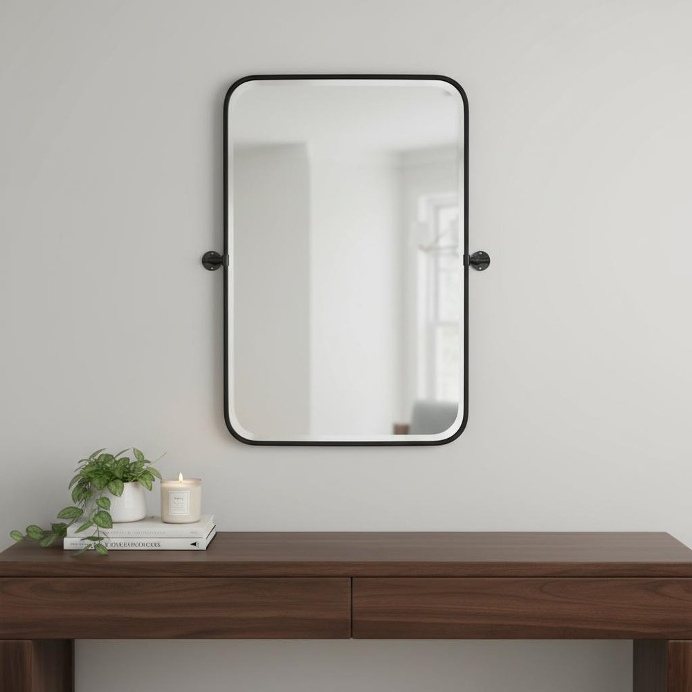 36" Black Metal Adjustable Framed Accent Mirror