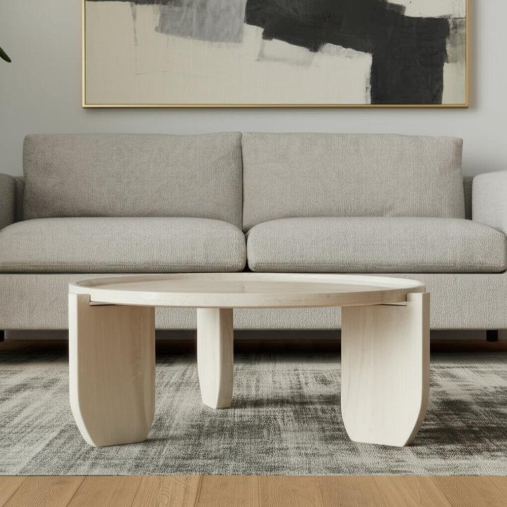 30" Natural Genuine Marble and Marble Round Coffee Table