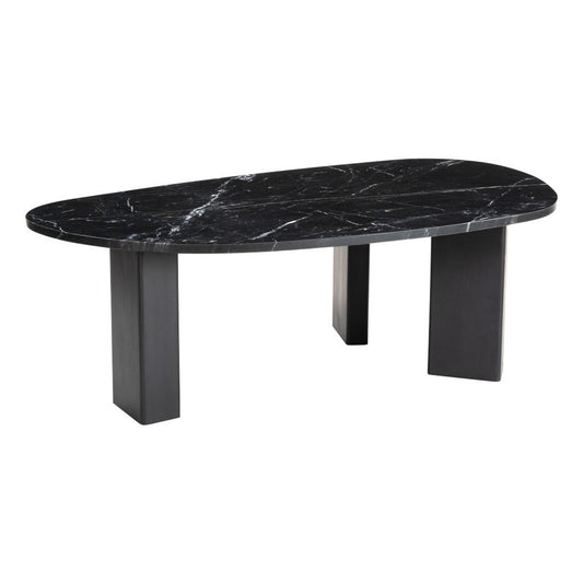 54" Black Genuine Marble and Wood Free Form Coffee Table