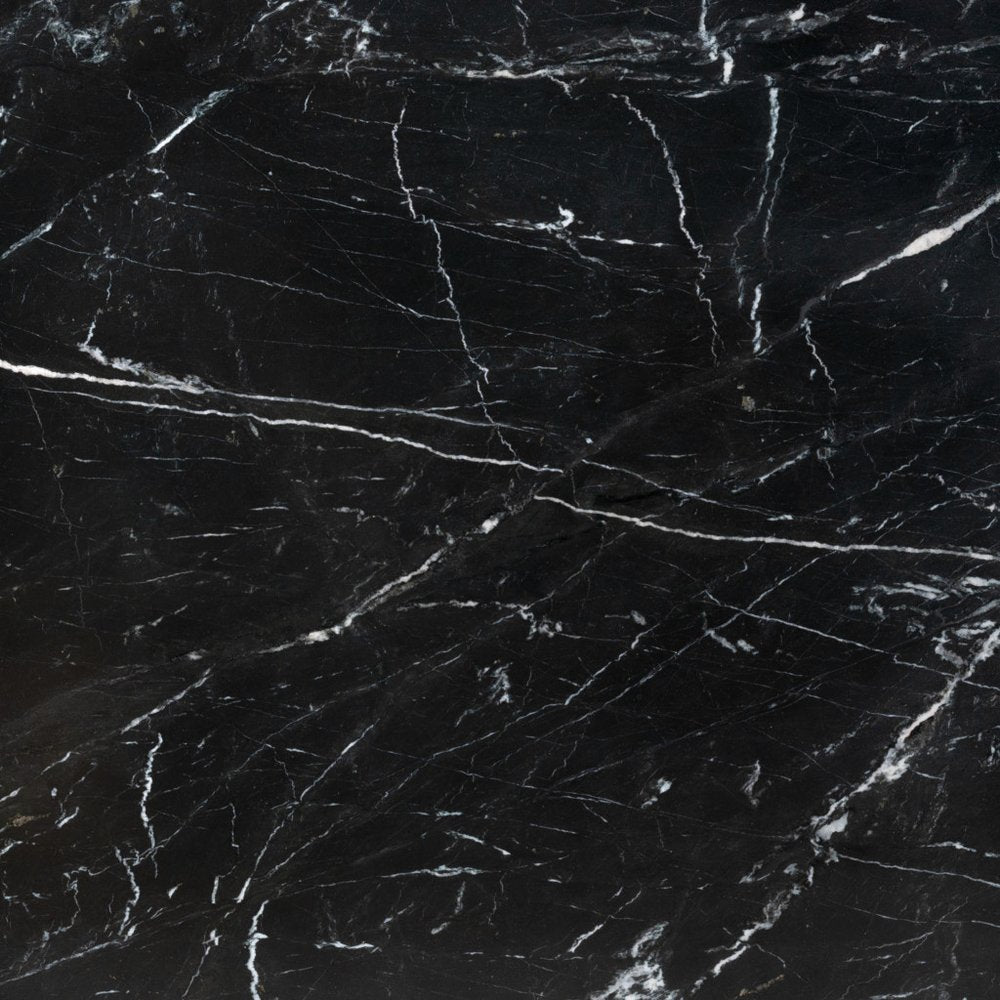 54" Black Genuine Marble and Wood Free Form Coffee Table