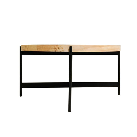 36" Natural And Black Wood and Iron Round Coffee Table
