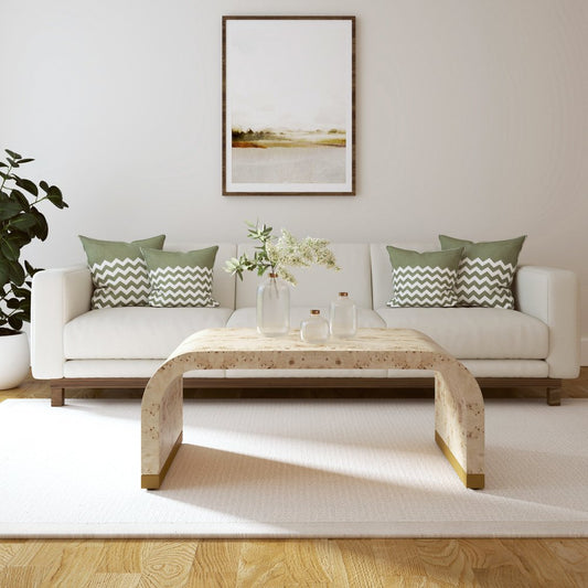 24" Natural And Brass Wood And Brass Oval Coffee Table