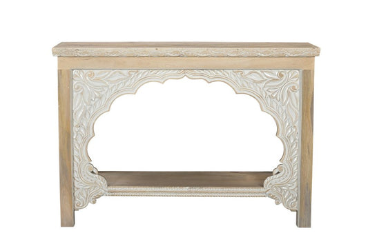 56" Natural Solid Wood Distressed Console Table With Shelf