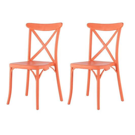 Set of Two Salmon Heavy Duty Plastic Outdoor Stacking Dining Chairs