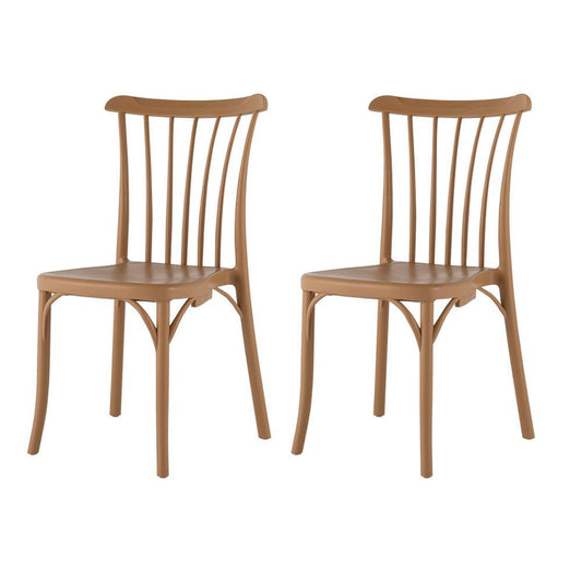 Set of Two Tan and Natural Heavy Duty Plastic Slat Back Dining Side Chairs