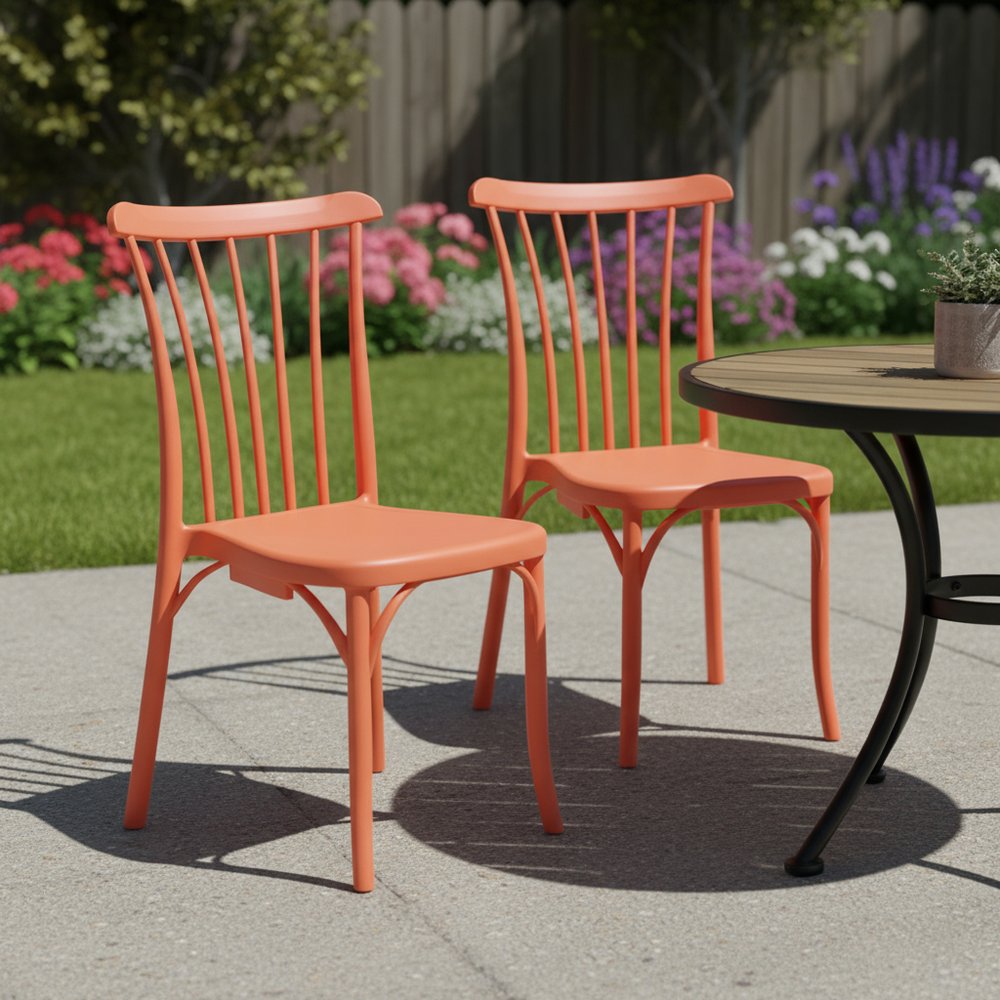 Set of Two Salmon Heavy Duty Plastic Outdoor Stacking Dining Chairs