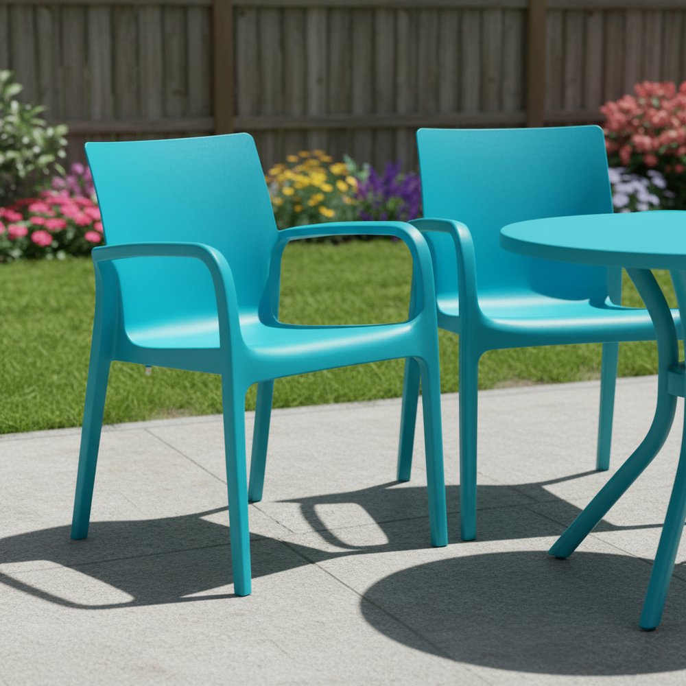 Set of Two Blue Heavy Duty Plastic Outdoor Stacking Dining Chairs