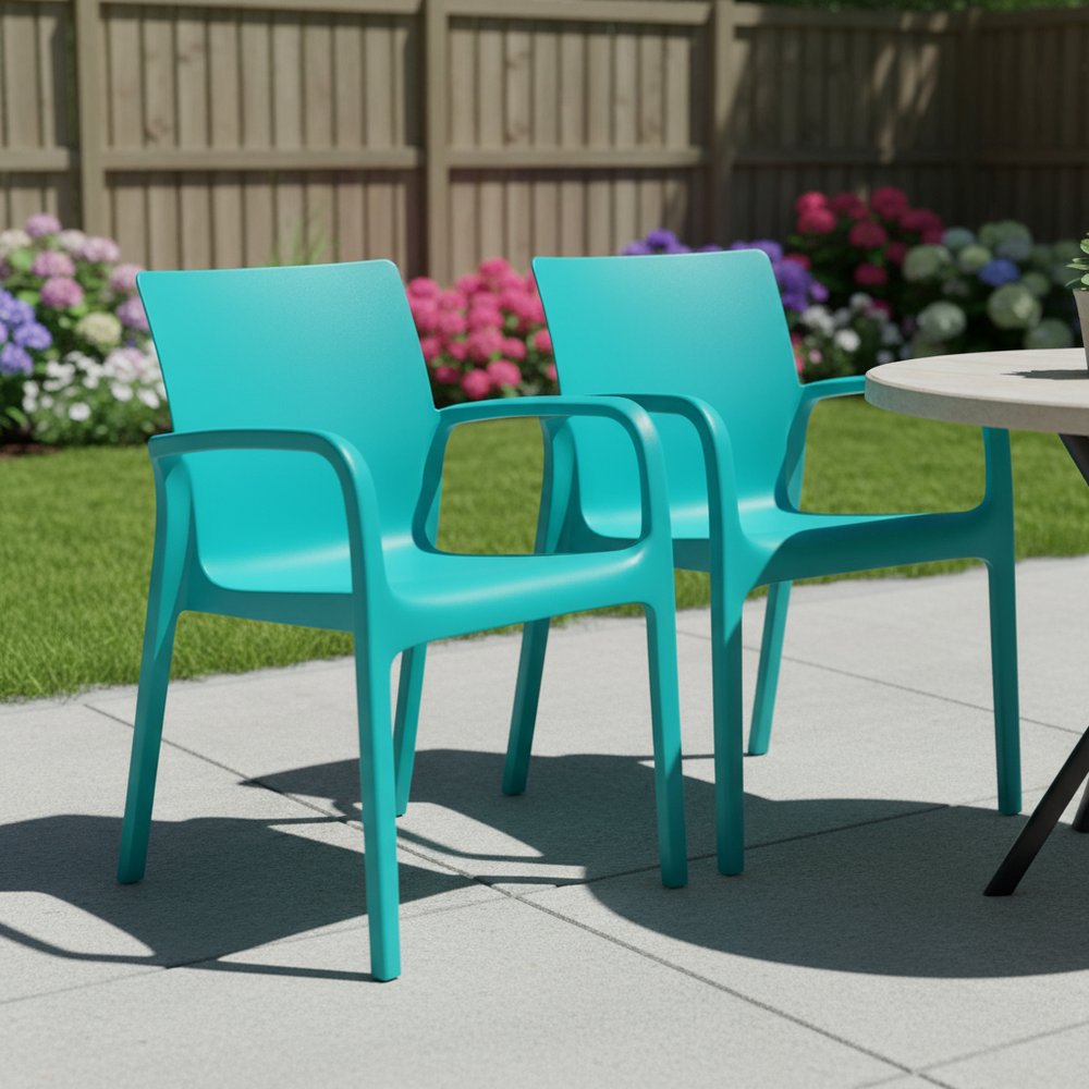 Set of Two Turquoise Heavy Duty Plastic Outdoor Stacking Dining Chairs