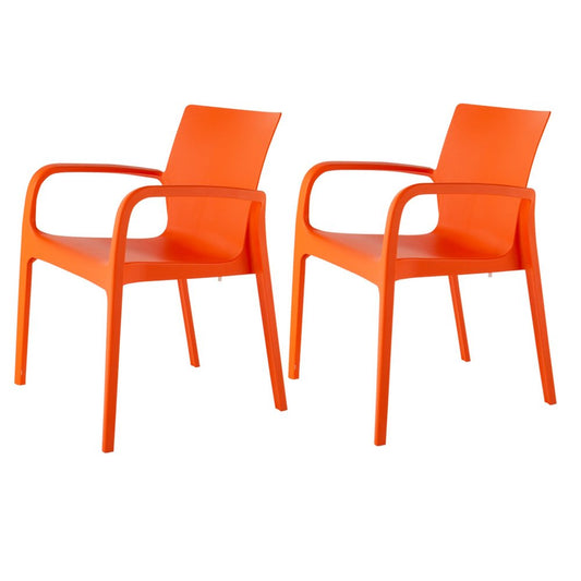 Set of Two Orange Heavy Duty Plastic Outdoor Stacking Dining Chairs