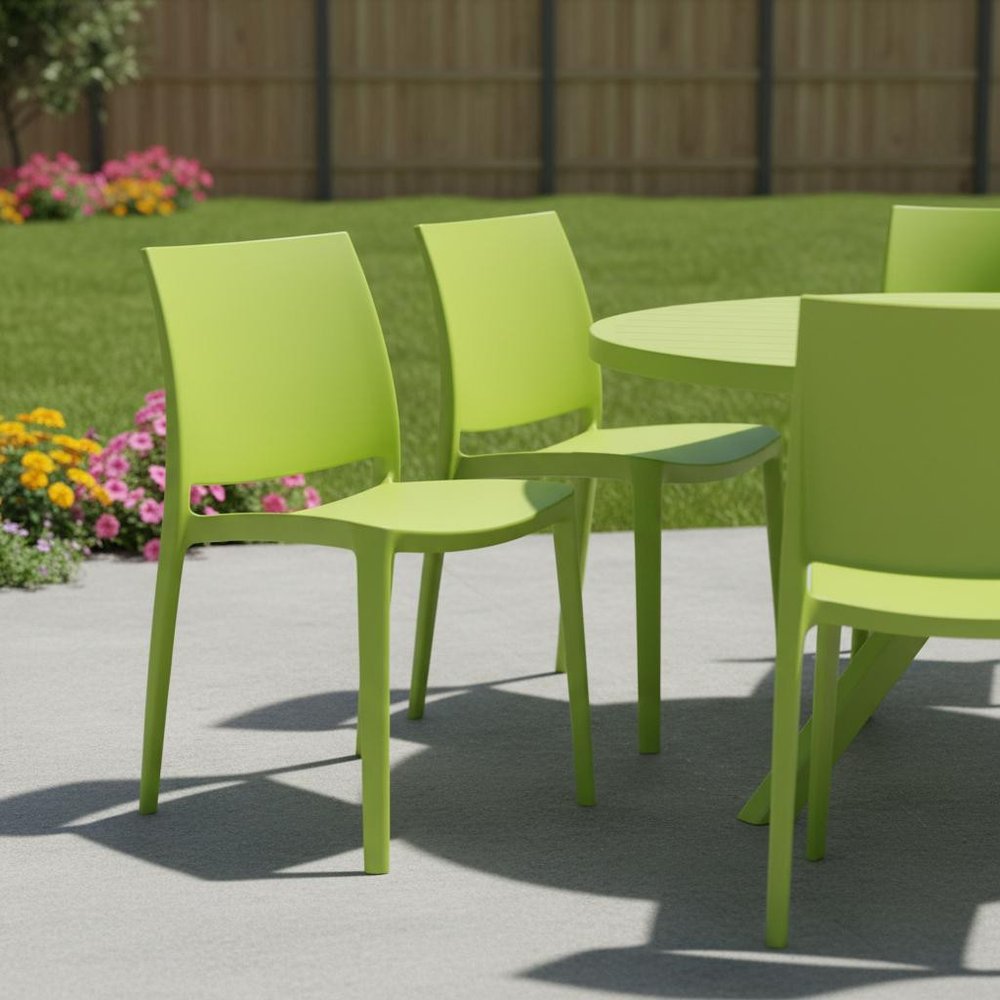 Set of Four Green Heavy Duty Plastic Outdoor Stacking Dining Chairs