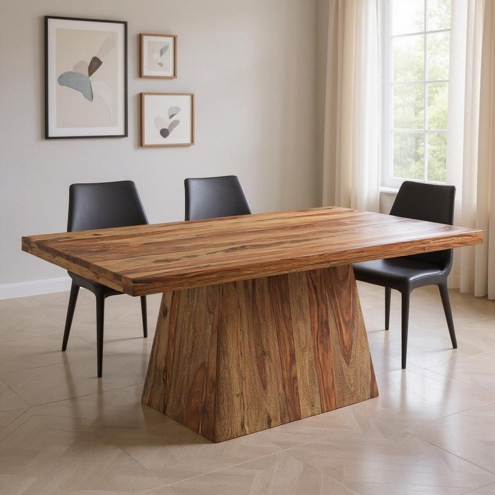 75" Brown Wood Pedestal Base Dining Table