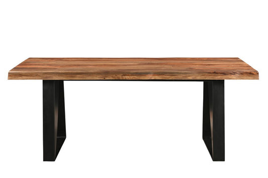 80" Brown and Black Solid Wood and Iron Live Edge Dining Table