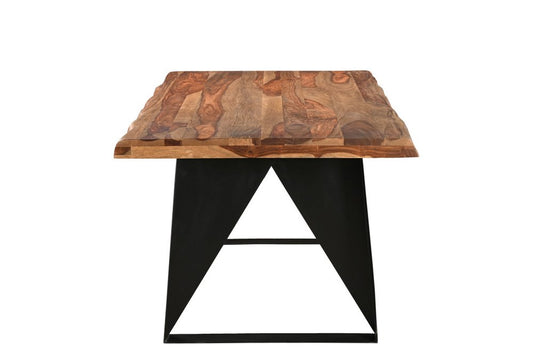 80" Brown and Black Solid Wood and Iron Live Edge Dining Table