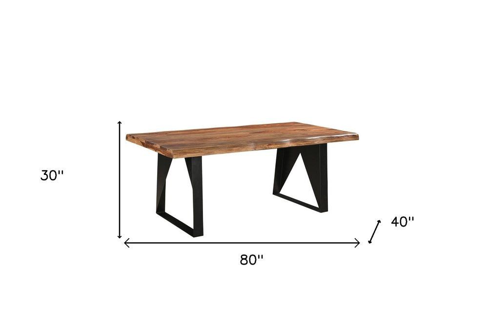 80" Brown and Black Solid Wood and Iron Live Edge Dining Table