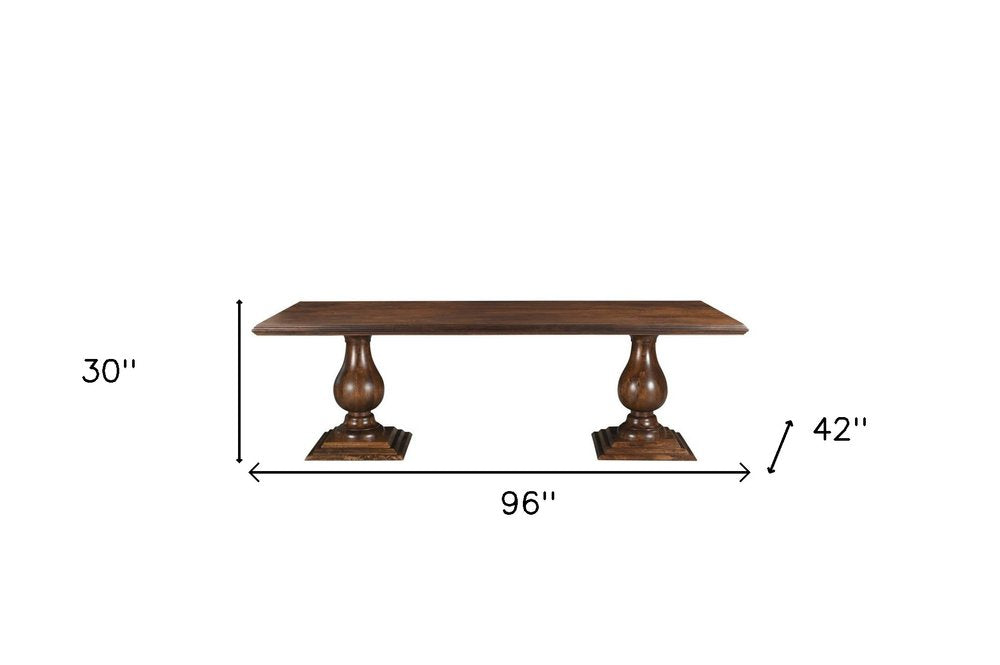 96" Dark Brown Wood Double Pedestal Base Dining Table
