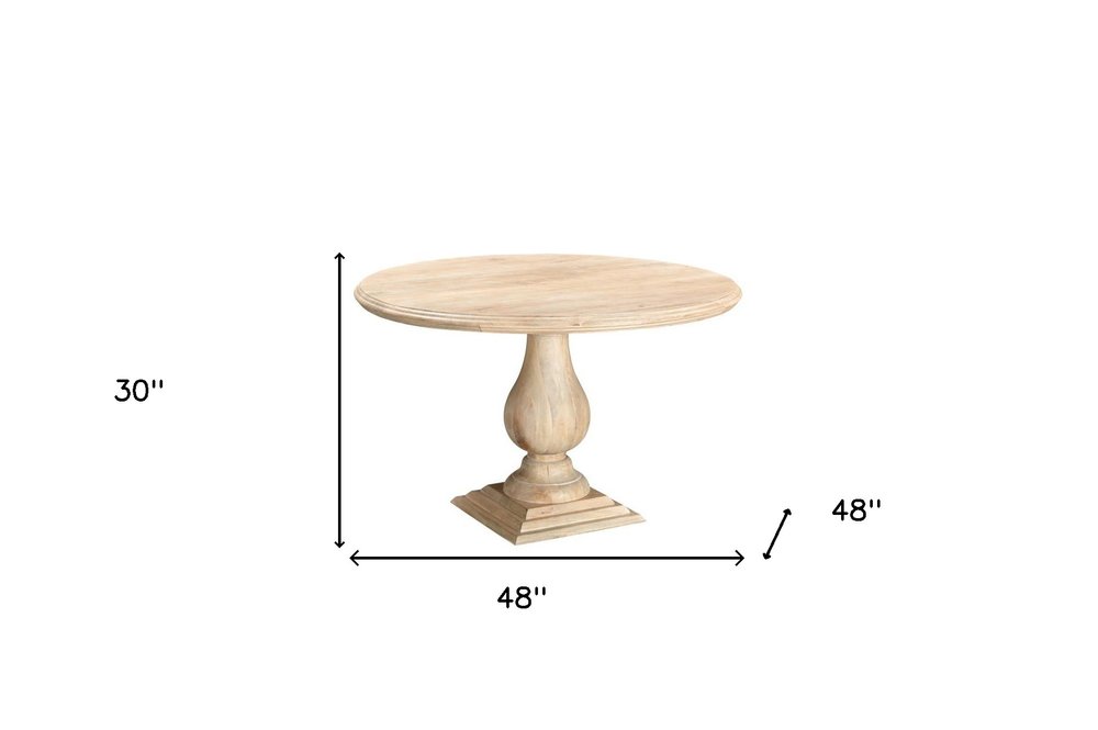 48" Natural Solid Wood Pedestal Base Round Top Dining Table