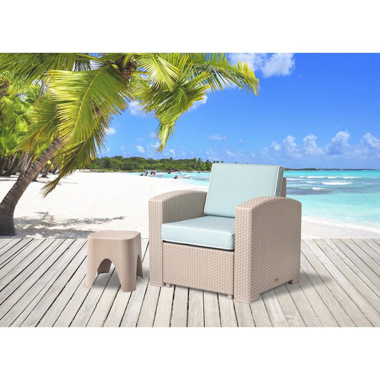 33" Gray Heavy Duty Plastic Outdoor Club Chair With Blue Cushion