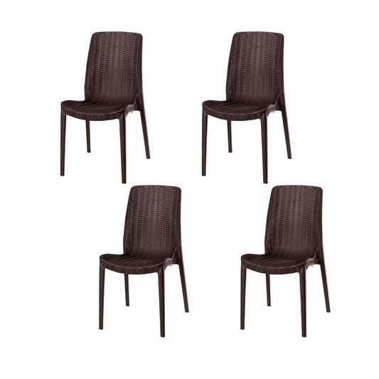 Set of Four Brown Heavy Duty Plastic Outdoor Stacking Dining Chairs