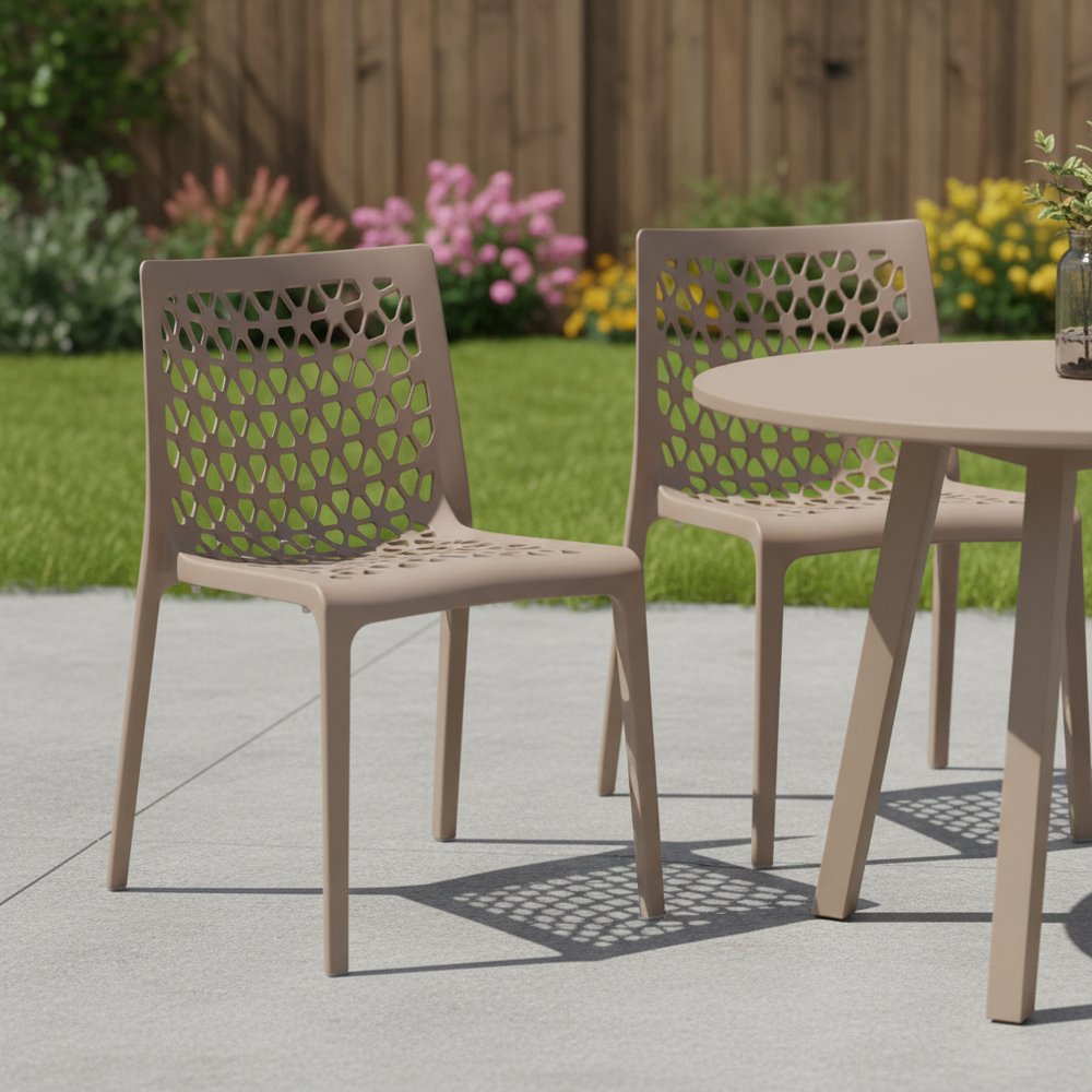 Set of Two Gray Heavy Duty Plastic Outdoor Stacking Dining Chairs
