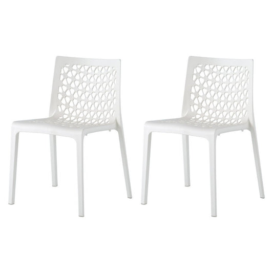 Set of Two White Heavy Duty Plastic Outdoor Stacking Dining Chairs