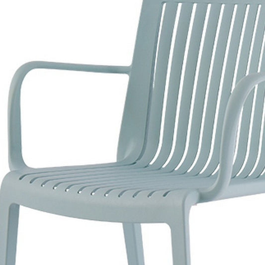 Set of Two Baby Blue Heavy Duty Plastic Outdoor Stacking Arm Chairs