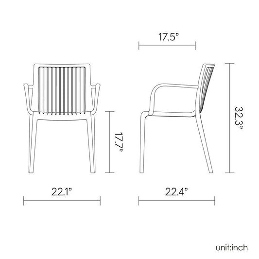 Set of Two Taupe Heavy Duty Plastic Outdoor Stacking Arm Chairs