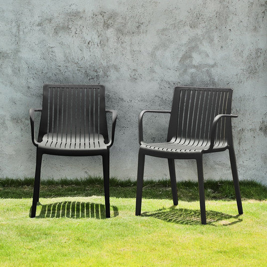 Set of Two Black Heavy Duty Plastic Outdoor Stacking Arm Chairs