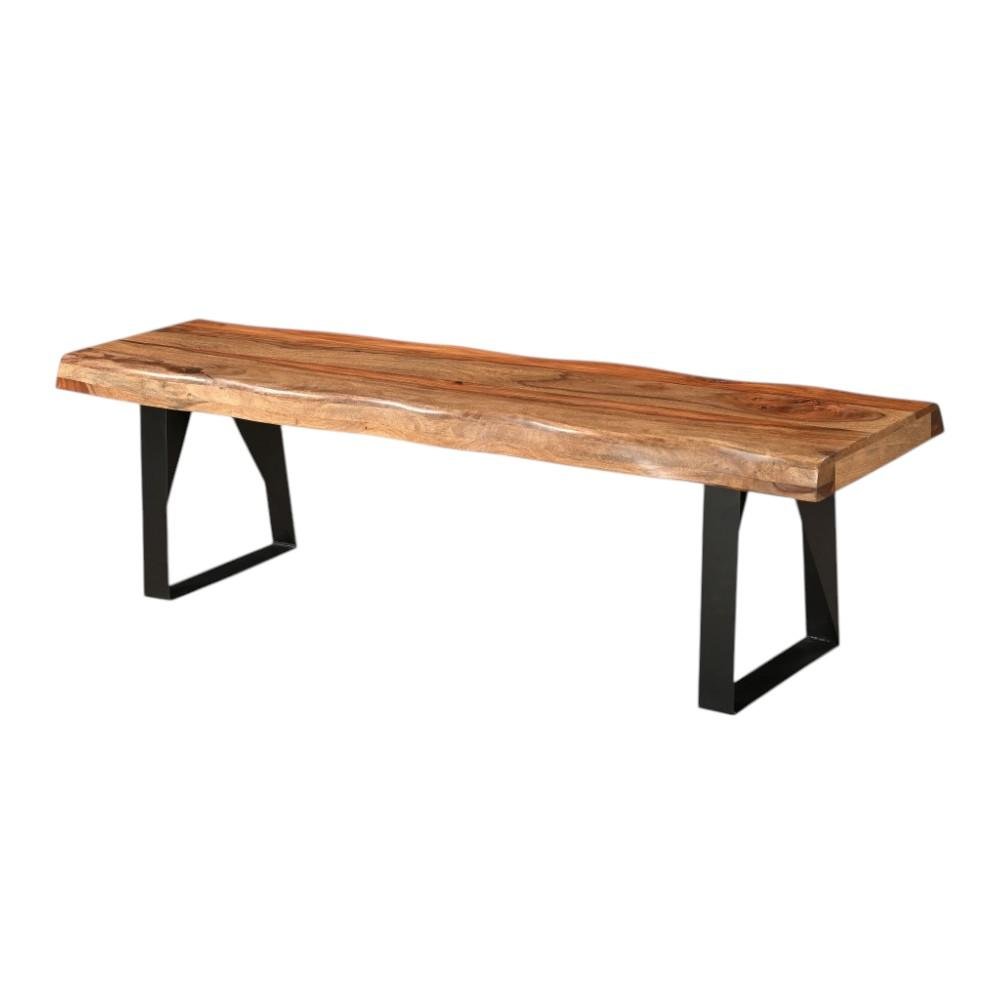 68" Brown and Black Solid Wood And Metal Live Edge Dining Bench
