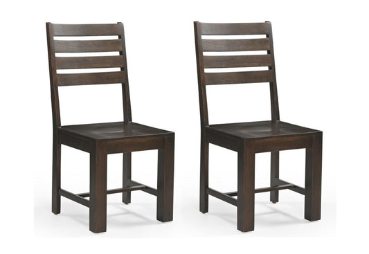 Set of Two Brown Solid Wood Ladder Back Dining Side Chairs
