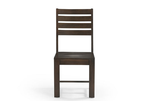 Set of Two Brown Solid Wood Ladder Back Dining Side Chairs