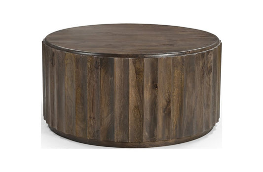 36" Brown Solid Wood Round Drum Coffee Table