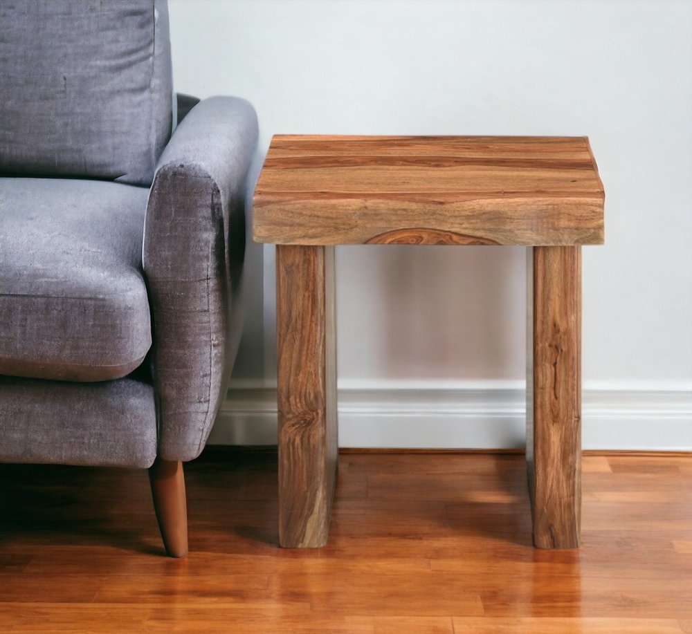 23" Brown Solid Wood Square Live Edge End Table