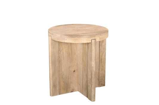 24" Natural Solid Wood Round Cross Leg End Table