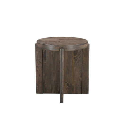 24" Brown Solid Wood Round Cross Leg End Table