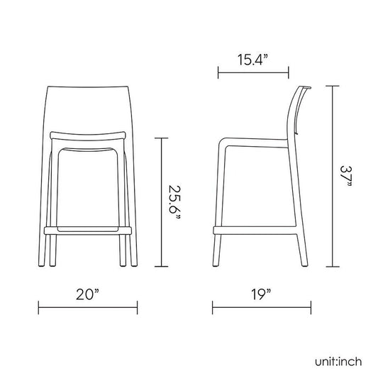 Set of Two 26" White Faux Rattan Low Back Outdoor Counter Height Bar Chairs