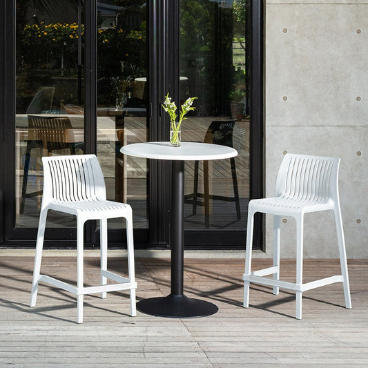 Set of Two 26" White Heavy Duty Plastic Low Back Outdoor Counter Height Bar Chairs