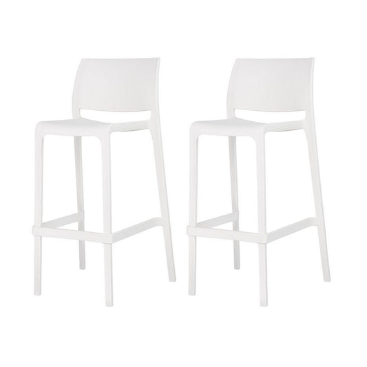 Set of Two 30" White Heavy Duty Plastic Low Back Outdoor Bar Height Chairs